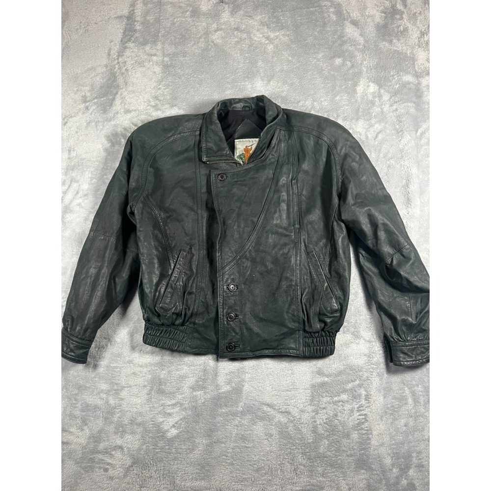 Luis Alvea Mens M Black Genuine Leather Bomber Jacket Motorcycle Jacket VTG